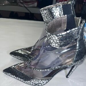 Jeffrey Campbell handmade silver ankle wrap pointy toe high heel shoes size 9.5